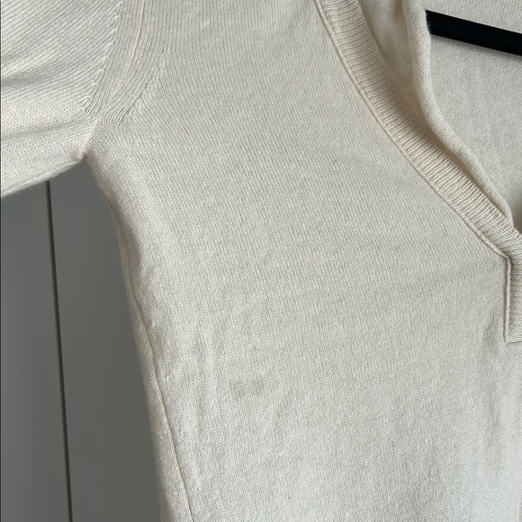 Inhabit Cream Cashmere Long Sleeve Sweater with Shawl Collar | Small - Picture 4 of 4
